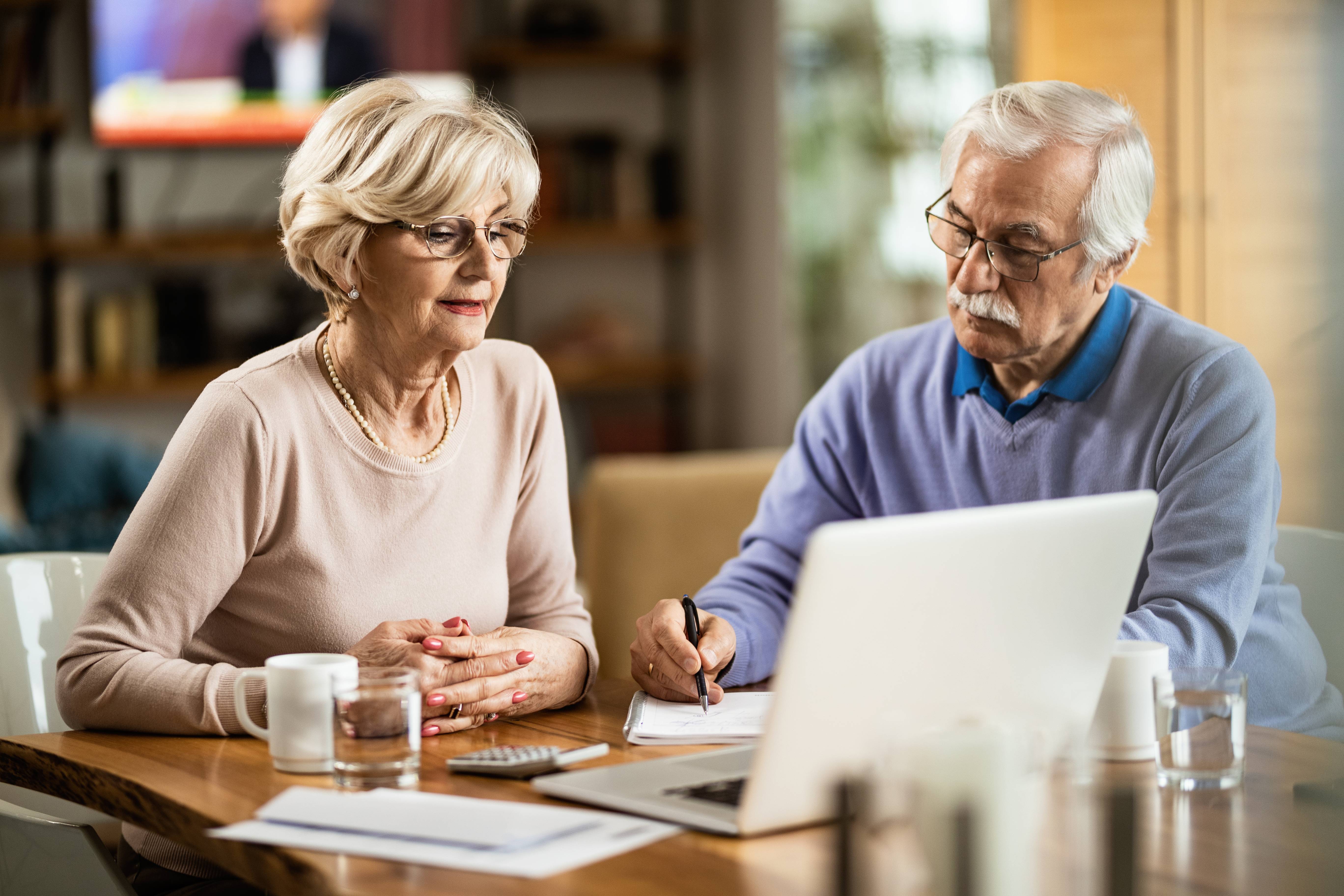 Senior couple using computer 