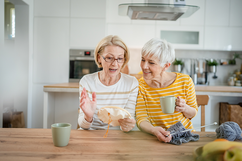 Two women senior mature caucasian friends